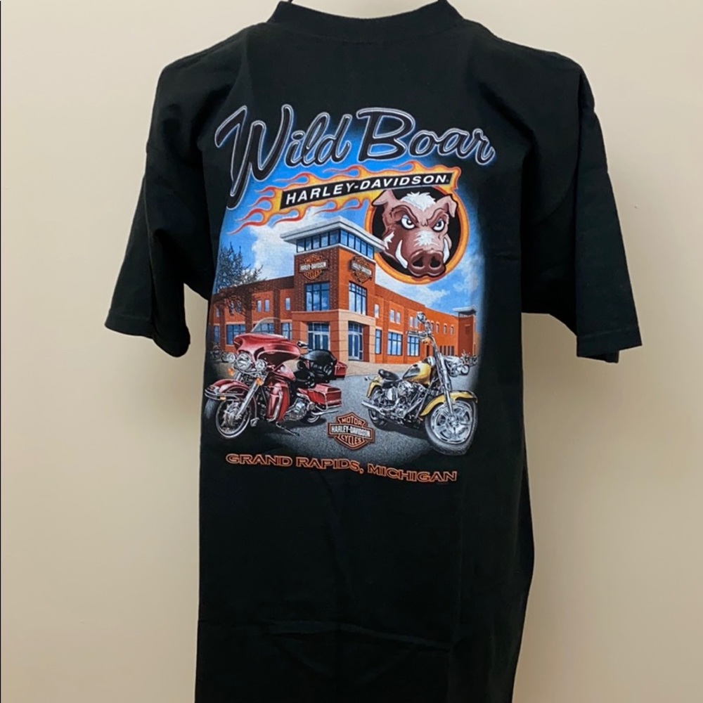 Harley-Davidson Men’s Black Short Sleeve Shirt Tee Wild Boar Michigan Large